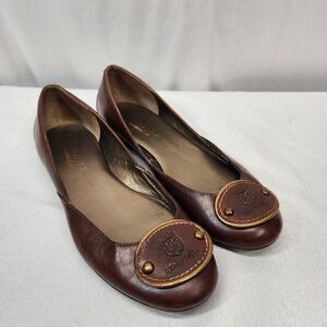Talbots Ballerina Flats Womens Brown Leather Cap Toe Size 6.5 B Crest Buckle
